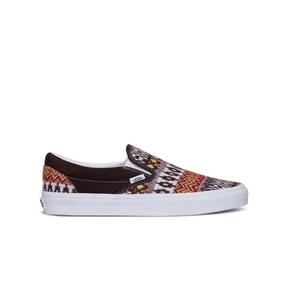 NEW Vans Womens Classic Slip On Fair Isle Brown White Low Print Sneaker Shoes 6